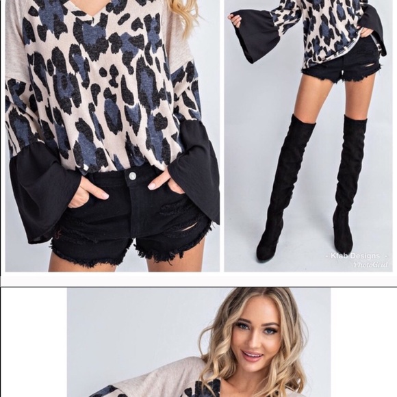 Leopard Knit Sweater w/ Bell Sleeves - Picture 2 of 2